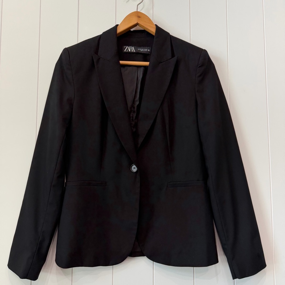 Zara Womens Black Single Button Blazer Lined Size 4 Small